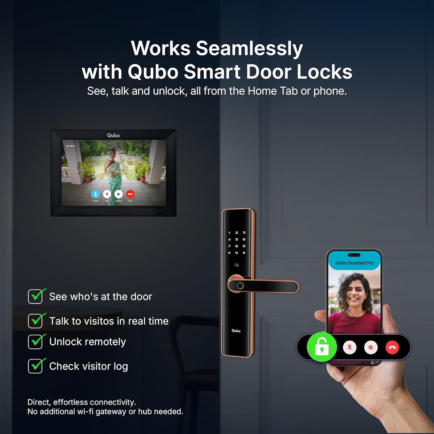 Qubo Instaview Smart Video Doorphone 2K with Wireless Home Tab | 3MP Camera, Two-Way Talk, AI Detection & Instant Video Calling - Image 2